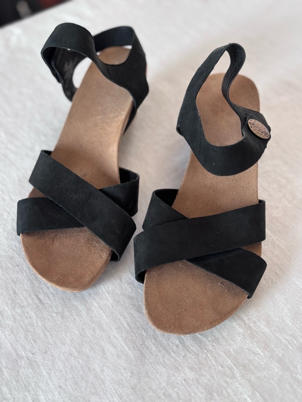 Women’s Bjorndal Velcro Closure Black Wedge Sandals Size 8
